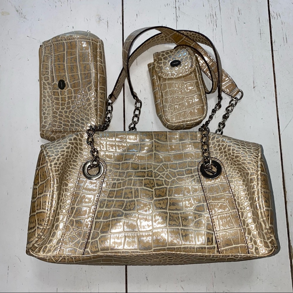NINE WEST 3 piece snake skin faux leather shoulder bag